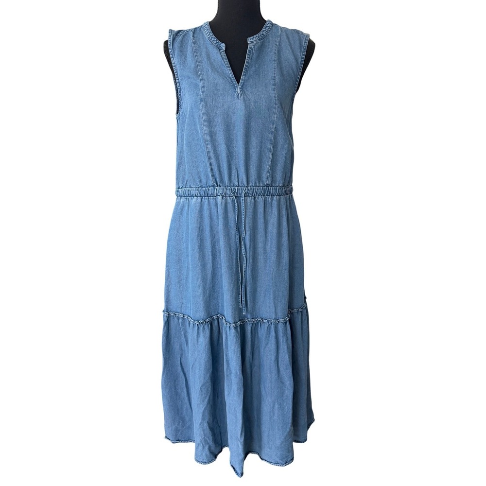 Lands' End Sleeveless Chambray Midi Dress in Light Blue